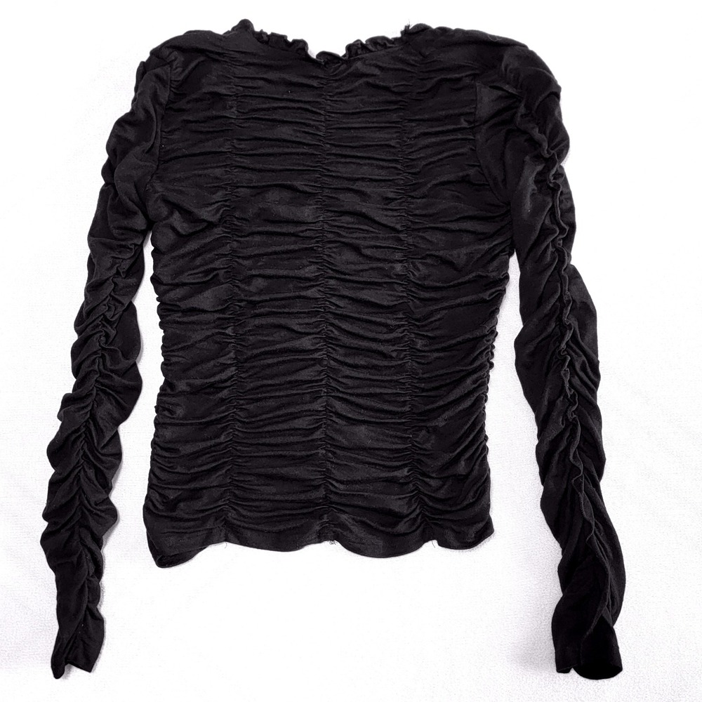 VTG 90s Picasso Ruched Black Top Women M Long Sleeve Y2K Gothic Coquette Grunge - Picture 5 of 10